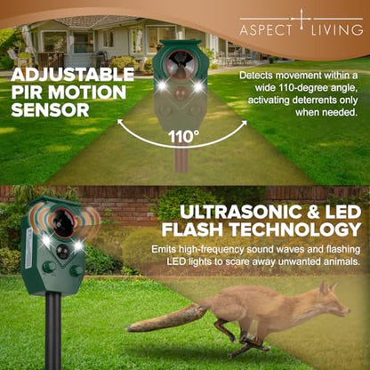 Solar Ultrasonic Animal Repeller Outdoor, Motion Sensor
