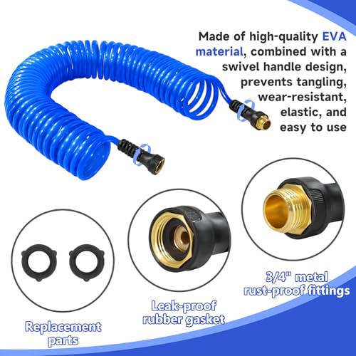 Coil Hose,3/8" EVA Coil Garden Hose 25 FT,Curly Water Hose Lightweight - color: dark blue, size: 25FT