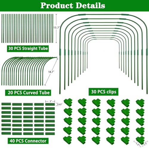 10 Sets Greenhouse Hoops Grow Tunnel-41.3" W x 31.5" H with 30 PCS Clamps,DIY Garden Hoop Plastic Rustproof Support Frame Garden Hoop Stakes for Plants Fruits Vegetables Raised Garden Beds Row Cover
