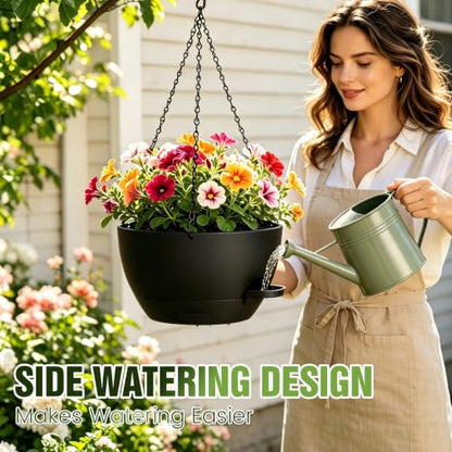 12 Inch Large Self Watering Hanging Planters 2 Pack with Saucers - color: Black, size: 12 Inch 2 Pack
