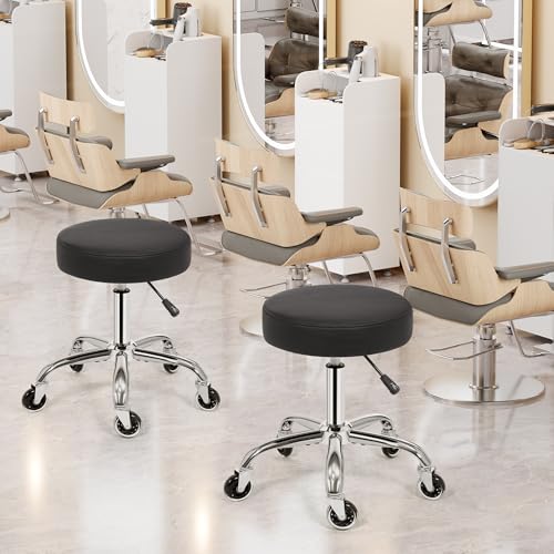 ANWBROAD Round Rolling Stool with Wheels Height Adjustment 360° Swivel