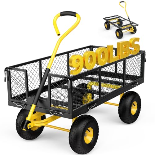 Firstness 900 Lbs Heavy Duty Metal Garden Wagon Cart, Black - color: Black, size: 900 Lbs