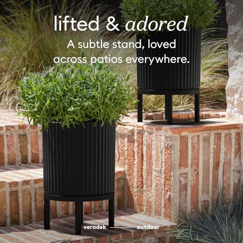 Veradek Demi Series Raised Planter - Round Planter with Stand - color: Black/Black, size: 12 Inch