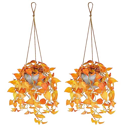 TNNTOPELE 2 Pack Autumn Fake Hanging Plants with Pot for Indoor Outdoor - color: Orange