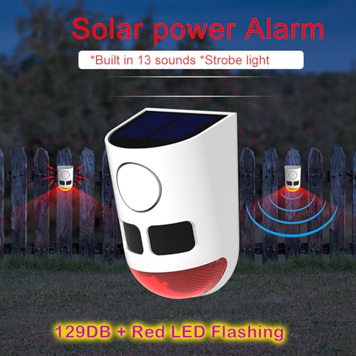Solar Infrared Sound & Light Alarm Outdoor,Motion Detector 129dB Siren Sound Alert with 13 Sounds,6LED Red Flashing Warning Strobe Security Light for Outdoor Villa Yard Barn Farm Garden (1PC) - color: 1PC