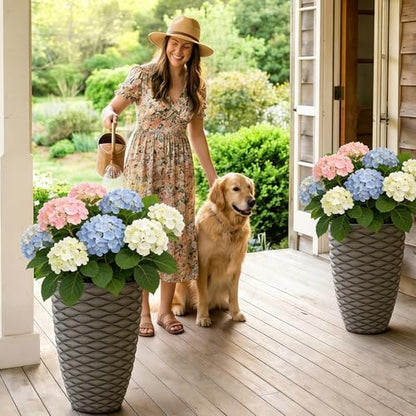 2-Pack 19" Rustic Black Resin Tall Planters with Wave Texture - color: 19"h-rustic Black Wavy