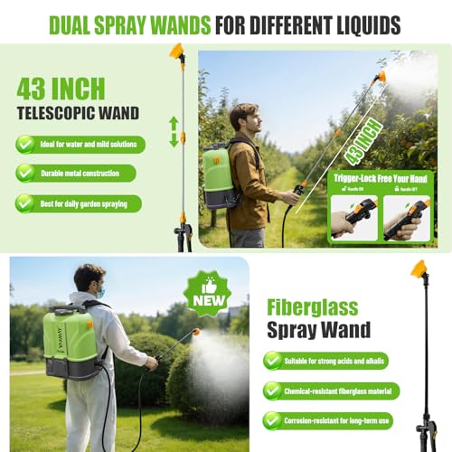 VAXMAY Battery Powered Backpack Sprayer 3.2 Gallon, 100 PSI Electric Garden Sprayer Compatible with DeWalt 20V Battery, Weed Yard Sprayer with 2 Wands, 5 Nozzles, 2.0 Ah Battery & Charger Included - size: 3.2 Gallon