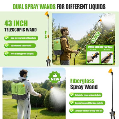 VAXMAY Battery Powered Backpack Sprayer 3.2 Gallon, 100 PSI Electric Garden Sprayer Compatible with DeWalt 20V Battery, Weed Yard Sprayer with 2 Wands, 5 Nozzles, 2.0 Ah Battery & Charger Included - size: 3.2 Gallon