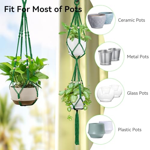 USLAI Macrame Plant Hanger, for Up to 15 Inch Pots, 35+49 Inch, Green - color: 35+49 Inch - Green