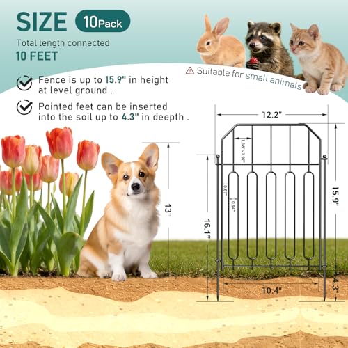 Goovilla Garden Fence, Total 10ft(L) x 21in(H), 10 Pcs, Rustproof Metal - size: Square arch with Curved