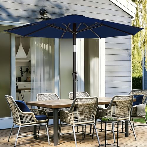 AreShark 9FT Outdoor Patio Umbrella with Tilt and Crank, Navy - color: Navy, size: 9ft