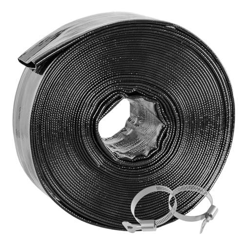 Poolvio Backwash Hose 1-1/2" x 100 ft, Heavy-Duty Lay-Flat Reinforced PVC Discharge Hose with 2 Stainless Steel Thumb Screw Clamps, Leak-Resistant for Inground & Above-Ground Pool Filters - size: 1-1/2" x 100 ft