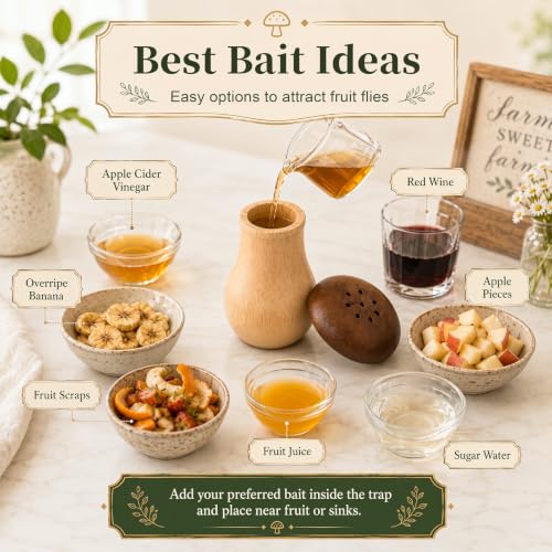 2 Pack Wooden Mushroom Fruit Fly Traps for Indoor