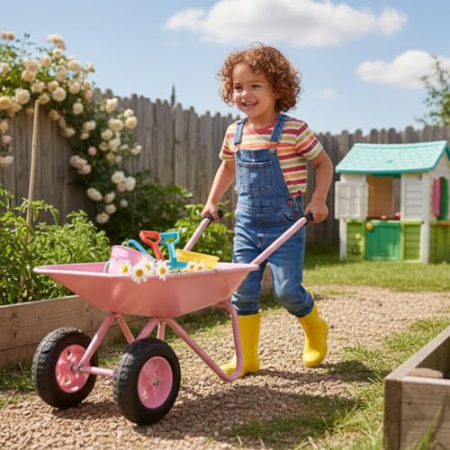 Pink Wheelbarrow for Kids Toddler Gardening Tool 2 Wheel Wheelbarrow(pink) - color: Pink