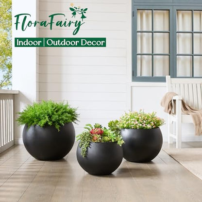 FloraFairy 19.3" Dia-13 H Fiberstone Sphere Planter, Black Round Flower Pot - color: Black, size: Large