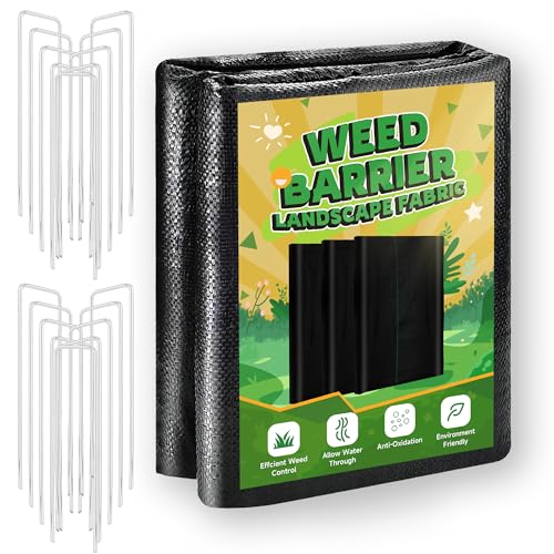 1.3FT x 50FT Weed Barrier Landscape Fabric Heavy Duty, 3.2oz Premium Gardening Weed Control Mat with 10 U-Shaped Securing Pegs, Ground Cover for Garden Beds, Farming, Underlayment, Commercial Driveway - size: 3.2OZ-1.3X50FT+10 Pegs