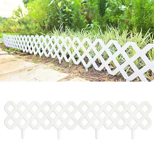 LaLaGreen Garden Edging Border (23x8.5in, 10 Pack) White Plastic Fence - color: White x 10