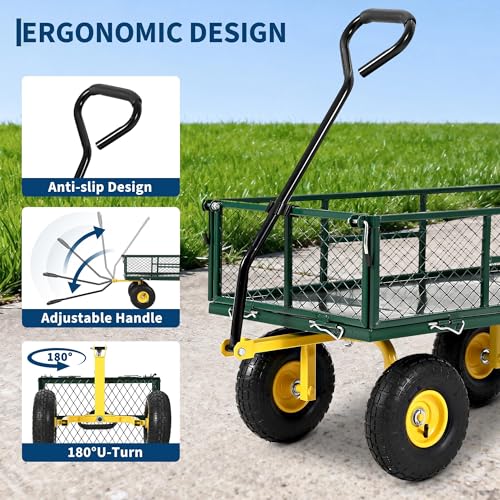 Garvee 900 LB Garden Cart, Heavy Duty Metal Utility Garden Wagon, Green - color: Green, size: 900 Lbs