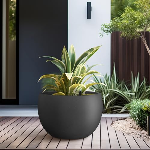 Kante Accent Round Bowl Black Concrete Planter 14.8" Dia, Outdoor - color: Black, size: 15.7" d