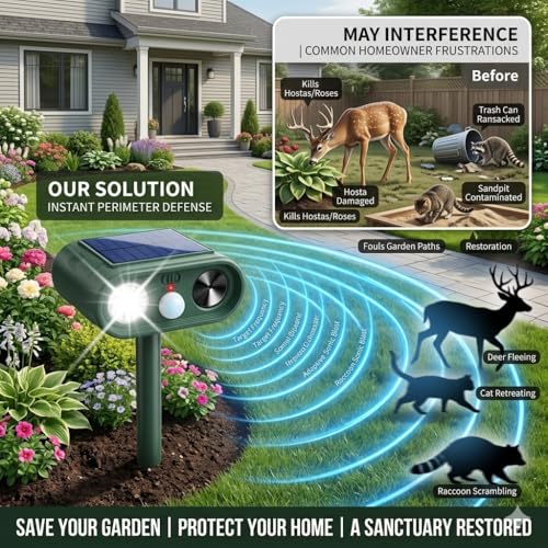 Ultrasonic Deer Repellent for Plants Garden Solar Animal Repellent Outdoor