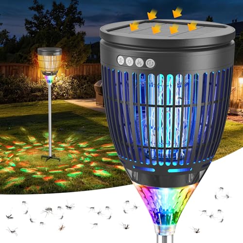 Solar Bug Zapper Outdoor, 4200V Mosquito Zapper with Flame Lights - color: Gray