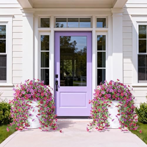 Homsunny Artificial Hanging Flowers for Spring Outdoor Planter - color: Purple + Orchid