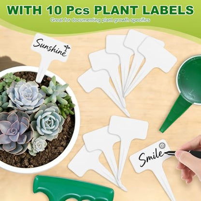 M METERXITY 1-Set Seed Planter Tool, Plastic Hand Dibber Garden Tool with Handle for Sowing Seeds/Transplanting/Planting Bulb, Handheld Digging Hole Punch [Dark Green, with Plant Labels] - color: Dark green