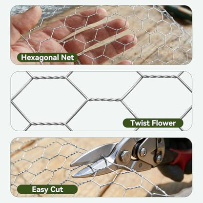 Chicken Wire 13.7 in x 236 in Poultry Wire Netting Ties Hexagonal Galvanized Mesh Garden Fence Barrier for Craft Projects Pet Rabbit Chicken Fencing - size: 1" 13.7"x236" + 100 Ties