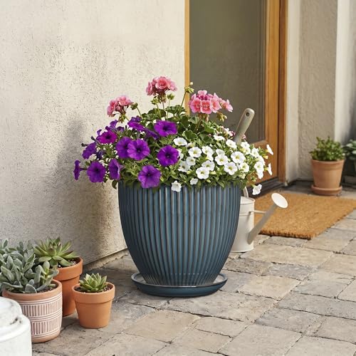 Ceramic Planter, 10 Inch Plant Pot with Saucer, Retro Blue - color: Retro Blue, size: 10 Inch