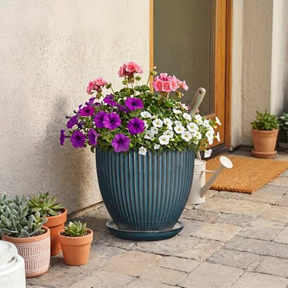 Ceramic Planter, 10 Inch Plant Pot with Saucer, Retro Blue - color: Retro Blue, size: 10 Inch