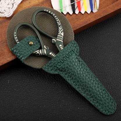 YOUGUOM Small Embroidery Scissors with Cover, Crochet Shears - color: Dark Green