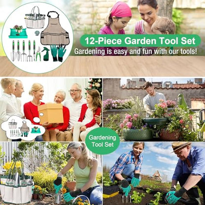 Heavy Duty Gardening Tools with Handbag, 11 Pcs Gardening Tools with Repotting Mat for Gifts Women Men Mom Dad