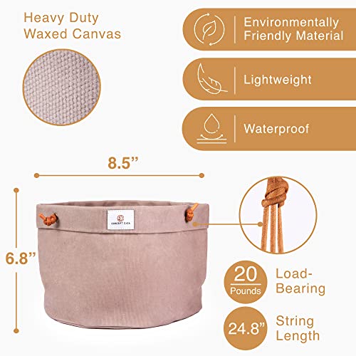 Large Waxed Canvas Handmade Hanging Planter for Indoor/Outdoor Plants, Hanging Basket Plant Holder Stone Gray with Hook - color: Stone Gray, size: 8 Inch