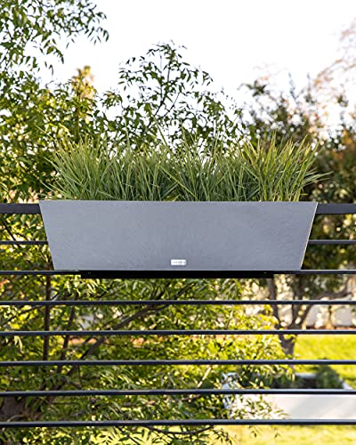 Veradek Pure Series Railing Planter - Tapered Window Box with Bracket - color: Gray, size: 36 inch