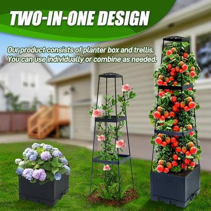 2 Packs Raised Garden Bed Tomato Planter Box with Trellis,44.8" Self-Watering Tomato Cage with Trapezoidal Trellis for Climbing Plants Flowers Vegetables Vine in Patio Garden Indoor Outdoor - size: 3 Tiers-44.8"