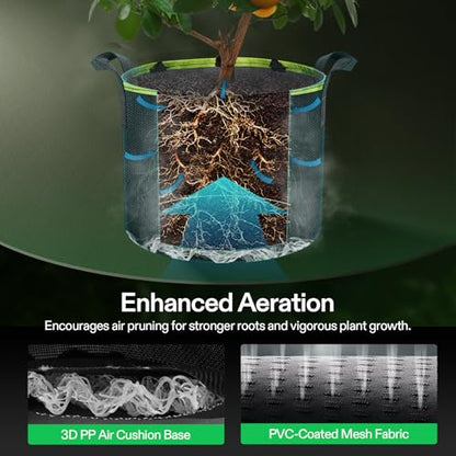 VIVOSUN 6-Pack 5-Gallon AeroBase Grow Bags, Durable Mesh Fabric Plant Container with Breathable Base and Sturdy Handles, Black - size: 5 Gallons (Pack of 2)