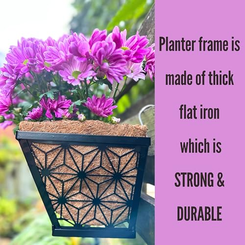 LaLaGreen Flower Wall Planter (12 in, 2 Pack) Black Fence Window Box - size: 12" (30cm) x 2 pack