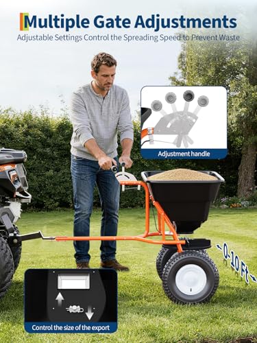 Garvee Tow-Behind Spreader, 85 Lbs Capacity Pull Salt Broadcast Spreader - color: Black Orange