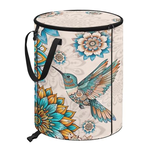 BIGCARJOB Hummingbird Foldable Trash Can Collapsible Trash Can Boho Floral Waterproof Recycle Garbage Bin Storage Bag Accessories, 22.83x17.71 in - color: Boho Floral Hummingbird