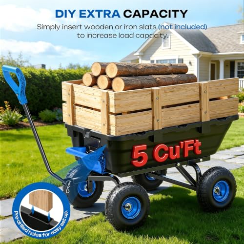 Autodaya Garden Dump Cart Wagon 1000 Lbs, Heavy Duty Yard Wheelbarrow - color: 1000lbs|blue
