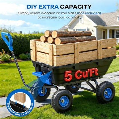 Autodaya Garden Dump Cart Wagon 1000 Lbs, Heavy Duty Yard Wheelbarrow - color: 1000lbs|blue