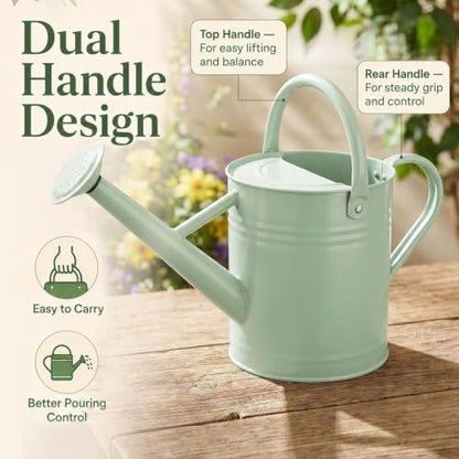 1 Gallon Metal Watering Can for Indoor Outdoor Plants, Pale Mint - color: Pale Mint
