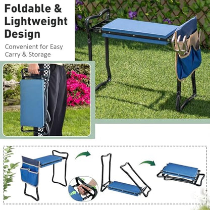GIANTEX Garden Kneeler & Seat, Heavy-Duty Garden Bench, Blue with 1 Bag - color: Navy Blue, size: 23” x 11” x 19.5”