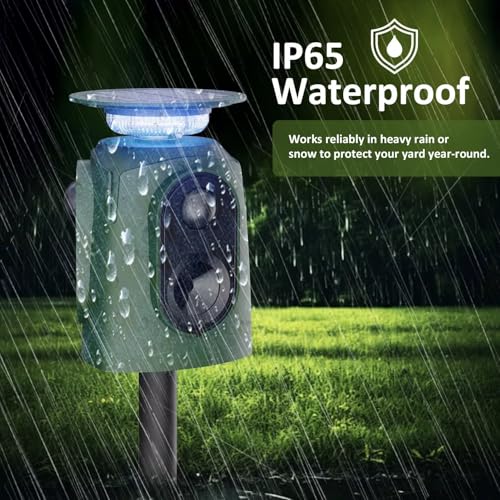 2026 Upgraded Solar Ultrasonic Animal Repeller, 360° Motion Detection with LED Flashing Light, Waterproof Design for Outdoor Garden, Farm, Temporary Yard Protection Against Deer, Cats, Dogs, Raccoons