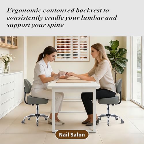 Ergonomic Rolling Drafting Stool with Backrest Lumbar Support - color: Grey, style: Classic
