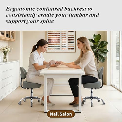 Ergonomic Rolling Drafting Stool with Backrest Lumbar Support - color: Grey, style: Classic