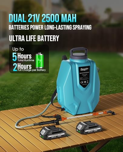 Backpack Sprayer Battery Powered, 5H Runtime, 3.2 Gallon Leak-Proof Weed Sprayer with 2 X 2.5Ah Battery, 6 Nozzles & Telescopic Wand for Lawn Garden Pest Control - size: 3.1 Gallon