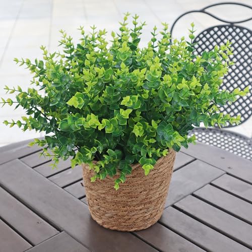 Artificial Flowers for Outdoors, 12 Bundles UV Resistant Realistic Faux Plants for Outside Porch Planter, Spring Summer Home Garden Decoration, Green - color: Green