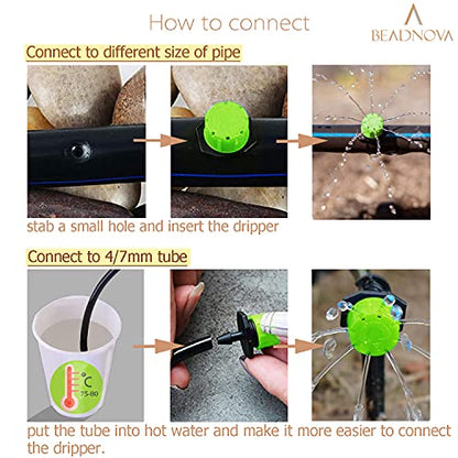 BEADNOVA Drip Irrigation Emitters 50 Pcs Irrigation Drippers 360 Degree System Emitters Sprinklers Drippers for Drip 1/4 Inch Tube Gardening (Green) - color: 50pcs