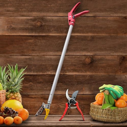 Altdorff Cut and Hold Pruner Set, Lightweight 32-Inch Long Reach Pruner One-Handed Operation, Hold Long Reach Cut Rotating, 8.3" Hand Pruner for Branch Pruning, Fruit Picking, Prickly Plants & Roses